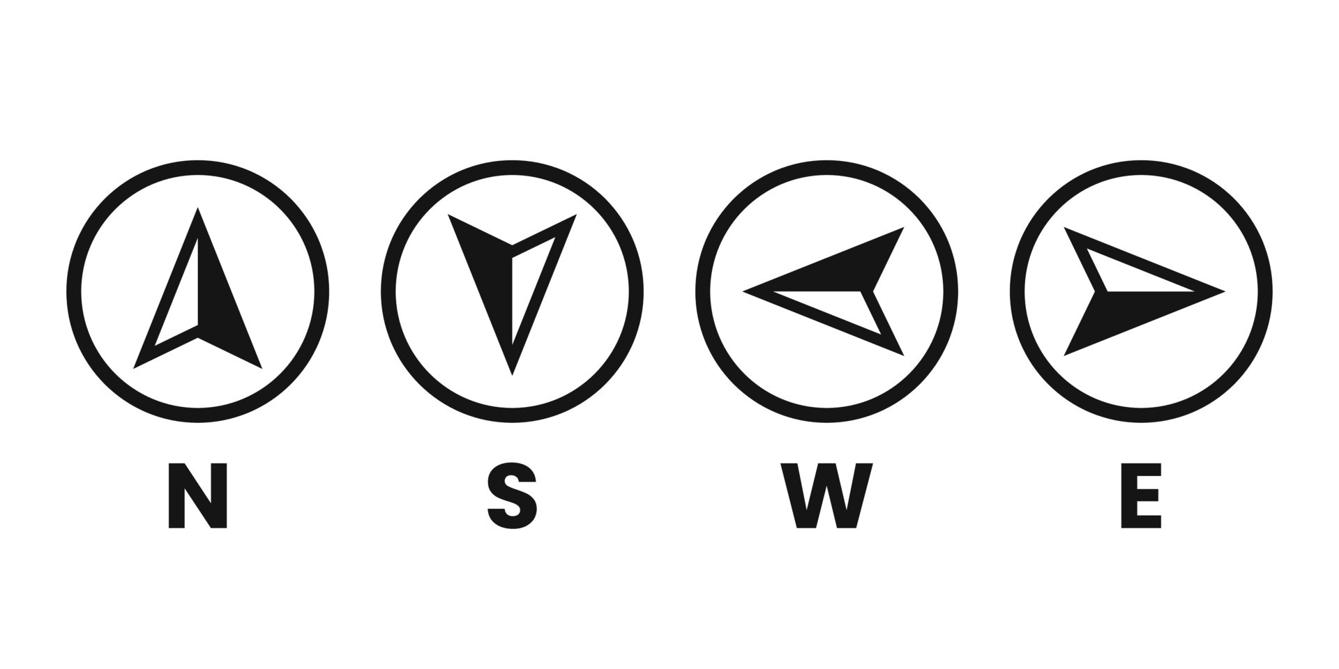 Vector compass icons of north, south, east, and west direction. Map