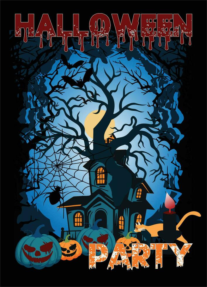 Halloween party, Halloween T-shirt design vector scary night horror night ghost house.