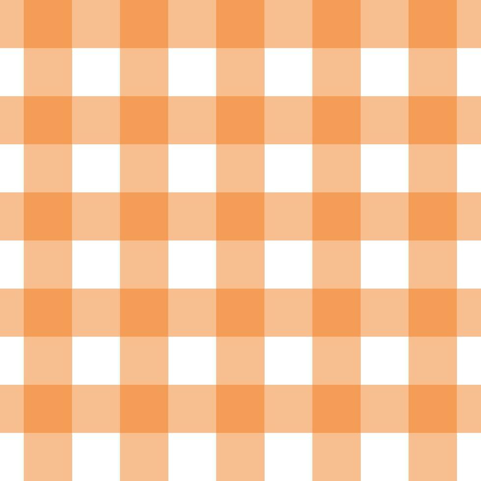 Gingham seamless pattern with orange and white color, checkerboard background, square, tablecloth, Vector illustration.