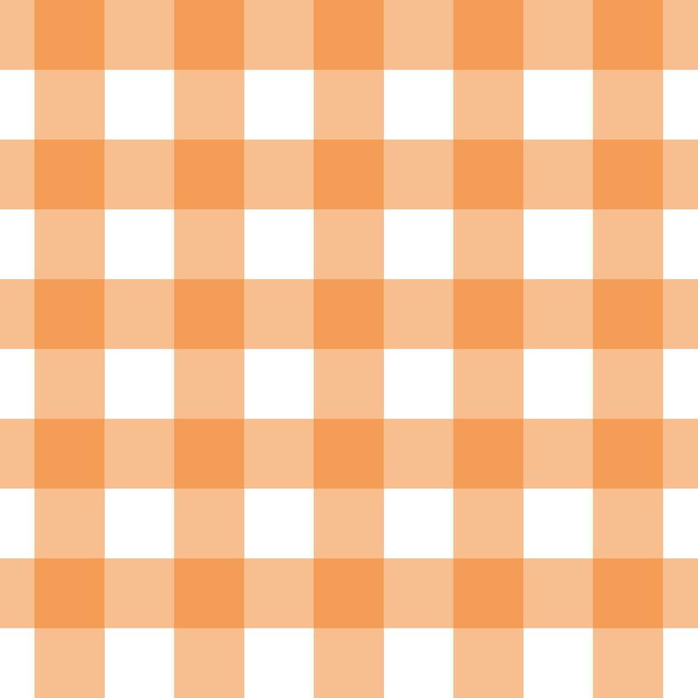 Gingham seamless pattern with orange and white color, checkerboard background, square, tablecloth, Vector illustration.