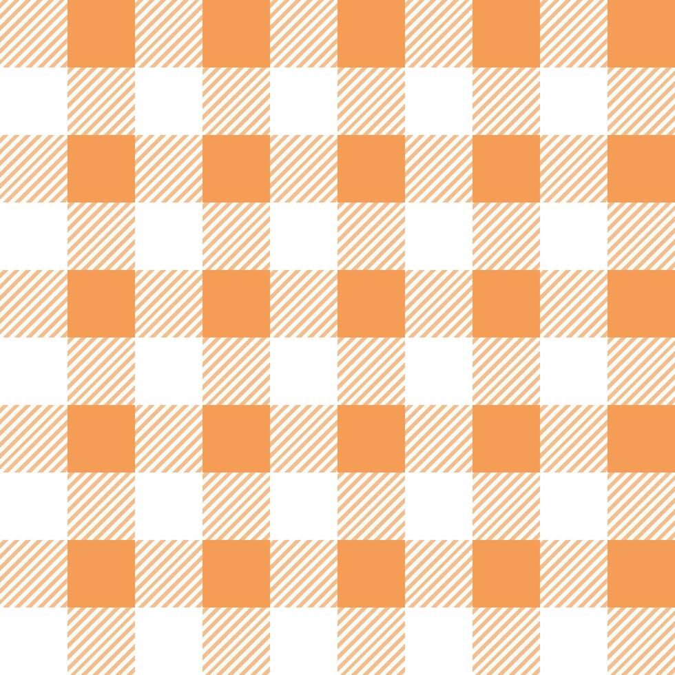 Gingham seamless pattern with orange and white color, checkerboard background, square, tablecloth, Vector illustration.