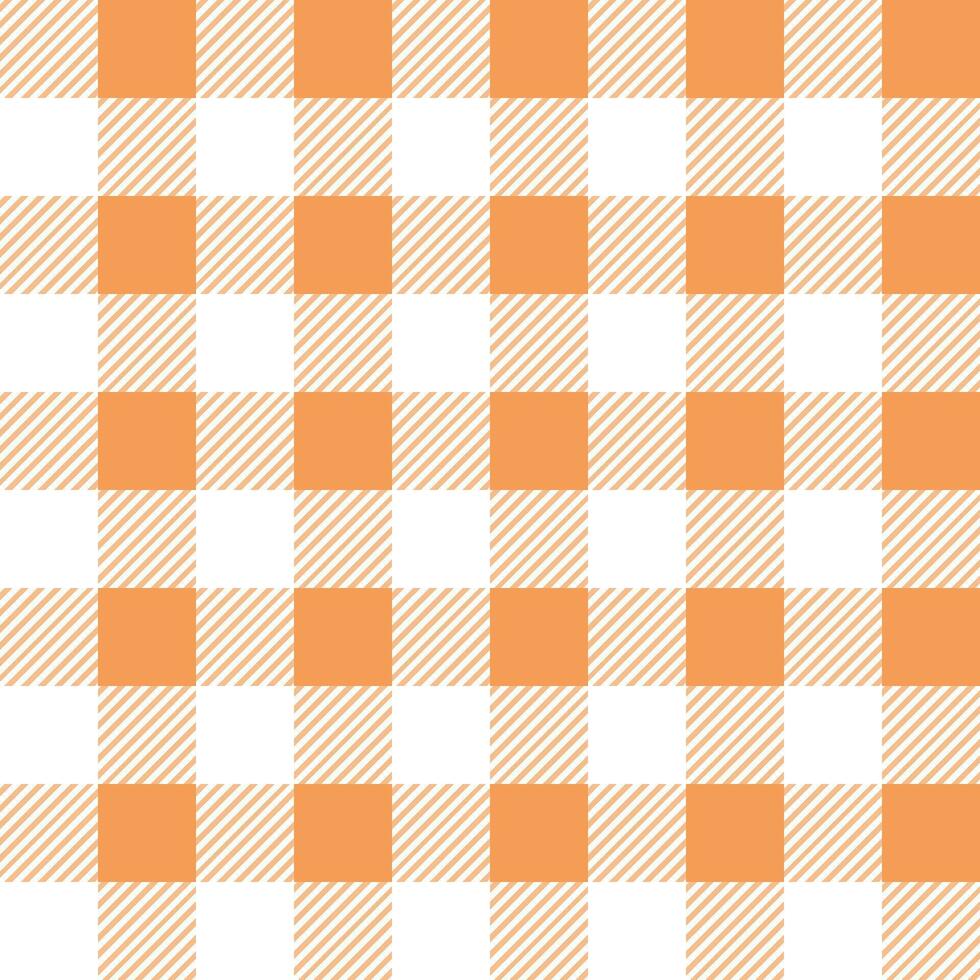 Gingham seamless pattern with orange and white color, checkerboard background, square, tablecloth, Vector illustration.