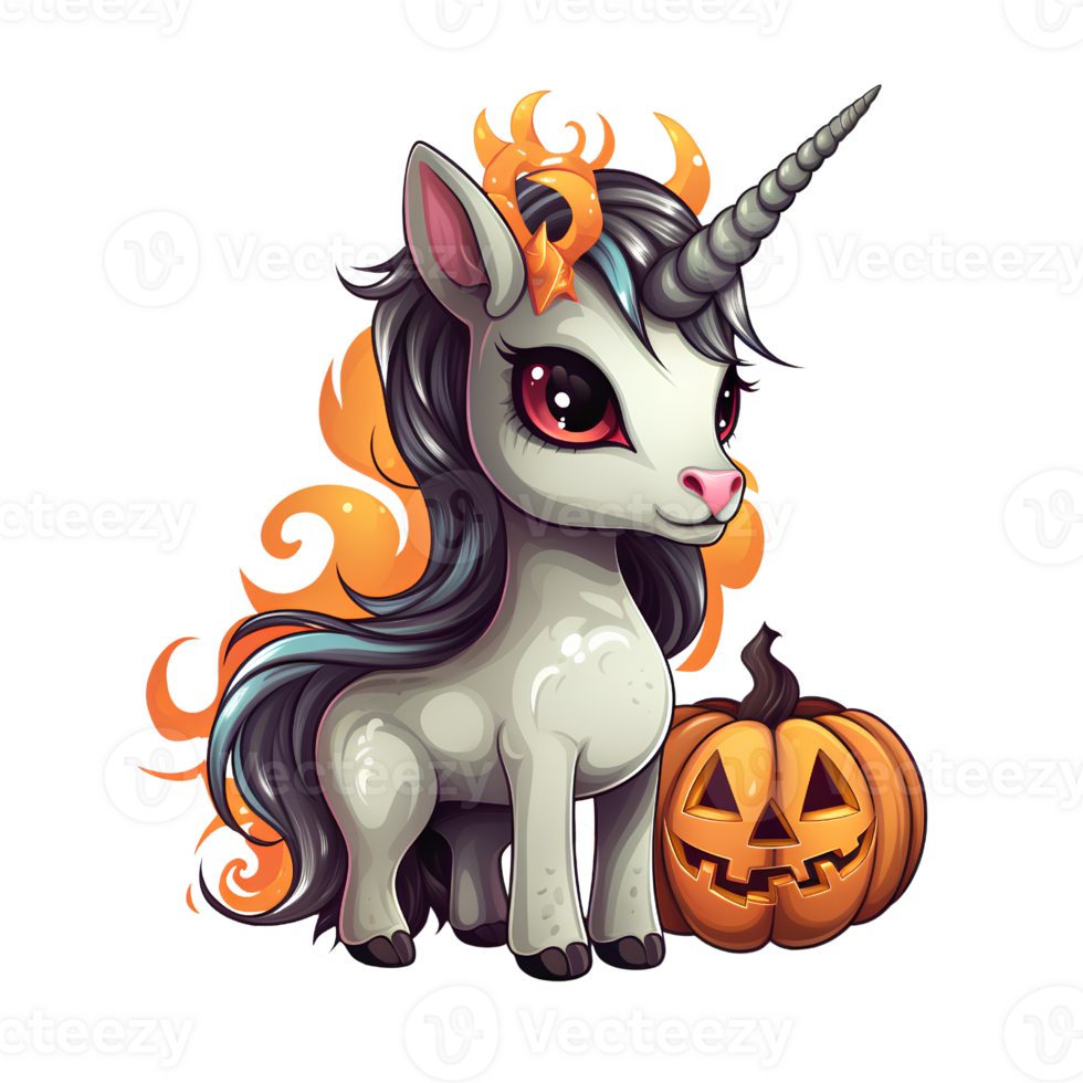 unicorn halloween pumpkin ai generative png