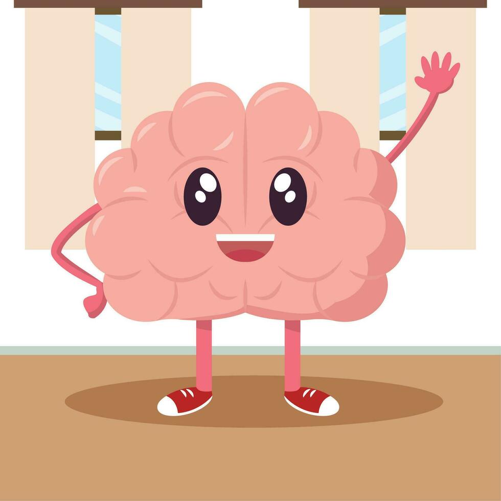 Isolated cute happy brain cartoon character Vector