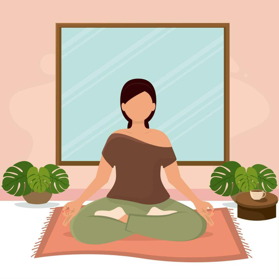Isolated cute girl doing yoga Hygge lifestyle Vector