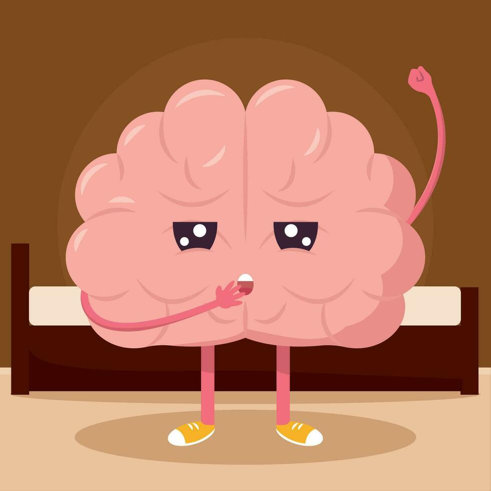 Isolated cute exhausted brain cartoon character Vector