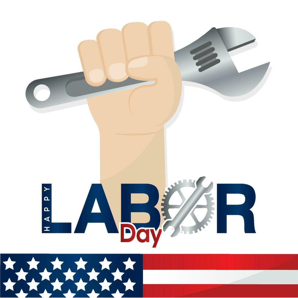 Isolated hand holding a wrench tool Labor day Vector