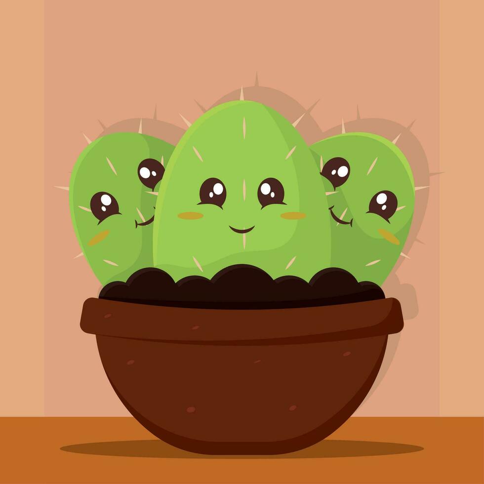 Isolated cute cactus indoor plant character Vector