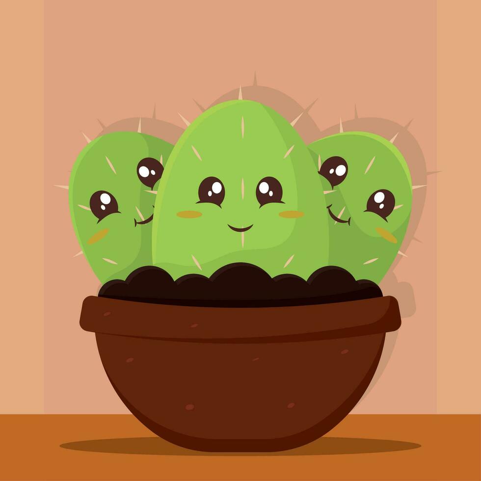 Isolated cute cactus indoor plant character Vector