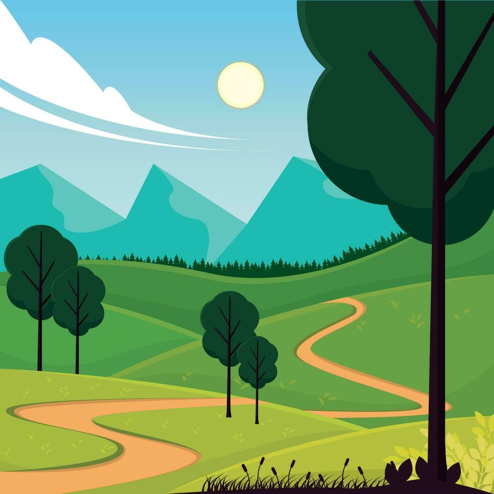 Colored spring seasonal natural landscape Vector