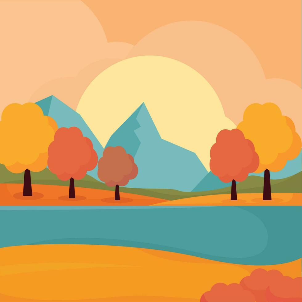 Colored autumn seasonal landscape Vector