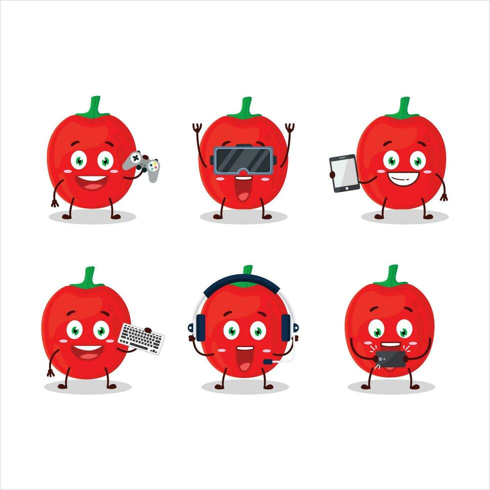 Pimiente cartoon character are playing games with various cute emoticons vector