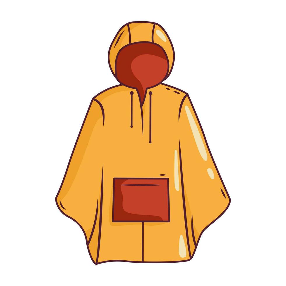 Yellow raincoat. Autumn raincoat protects from rain, leaves and cold. Vector autumn illustration in cartoon style.