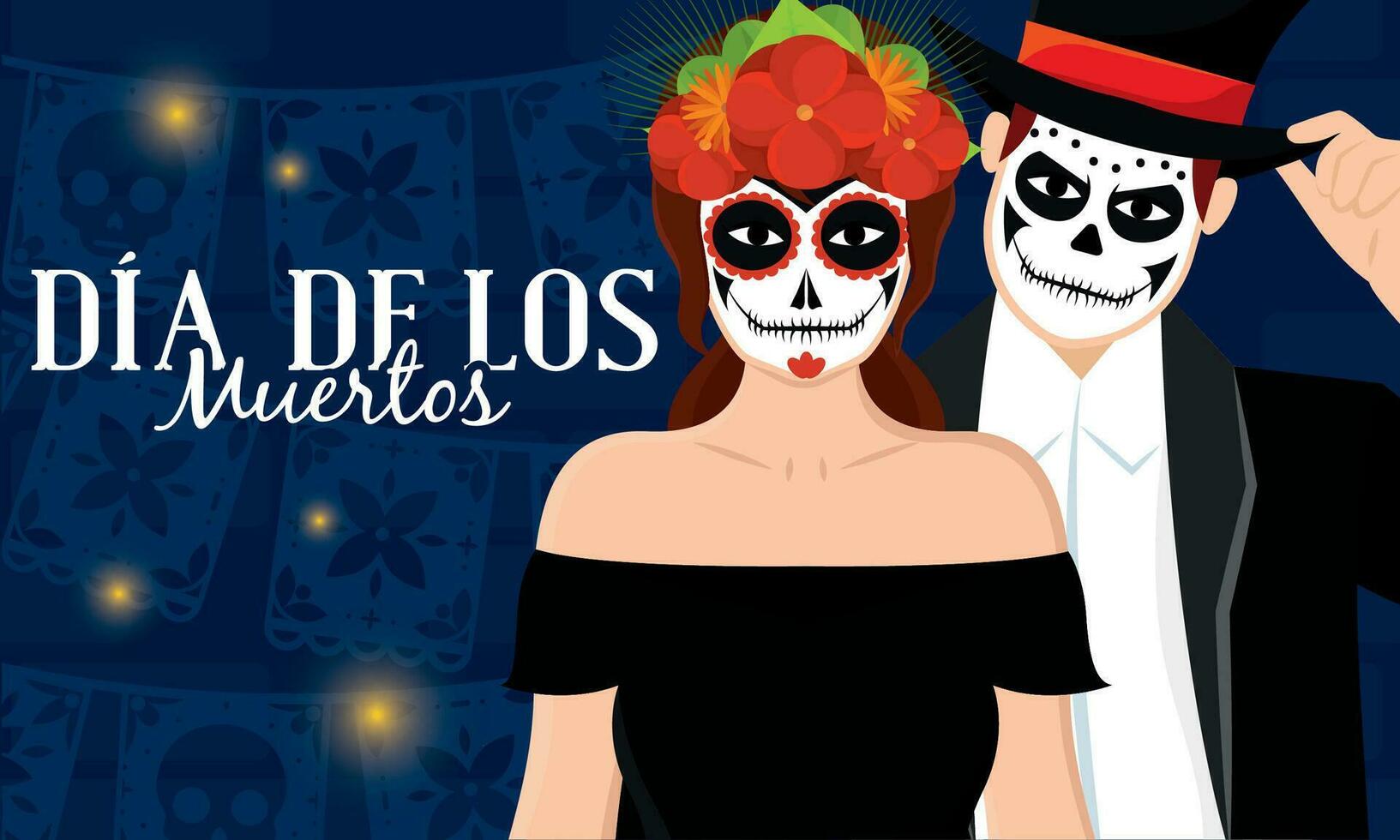 Cute couple with death costumes Dia de los muertos Vector
