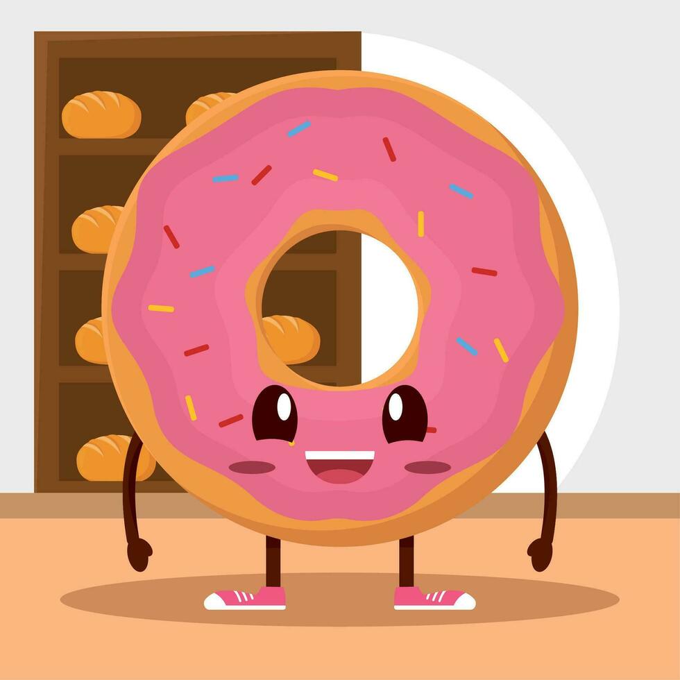 aislado linda rosquilla panadería producto personaje vector