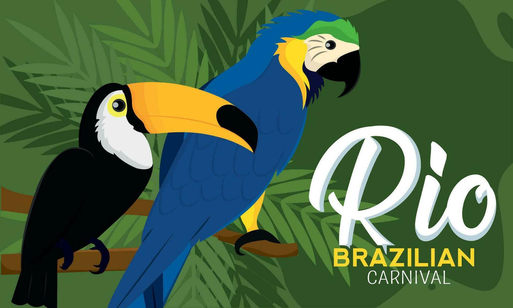 Tropical toucan and parrot Rio de Janeiro Carnival poster Vector