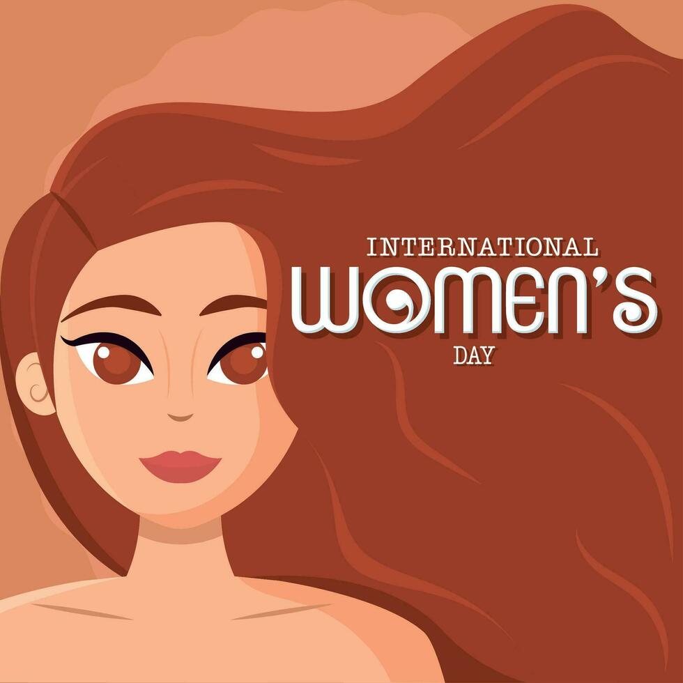 Happy women day poster happy woman with waving hair Vector
