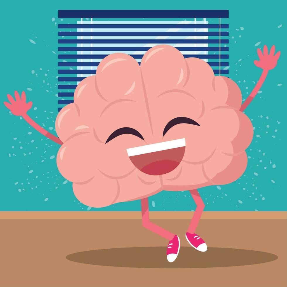 Isolated cute happy brain cartoon character Vector