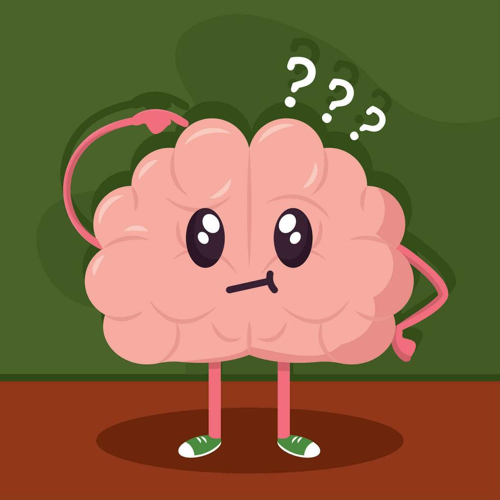 Isolated cute brain cartoon characters with doubt Vector