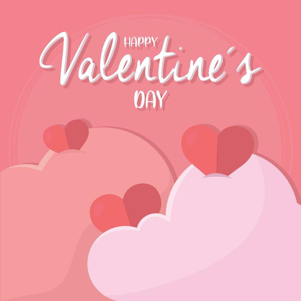 Pink valentine day poster Hearts with cloud shape Vector