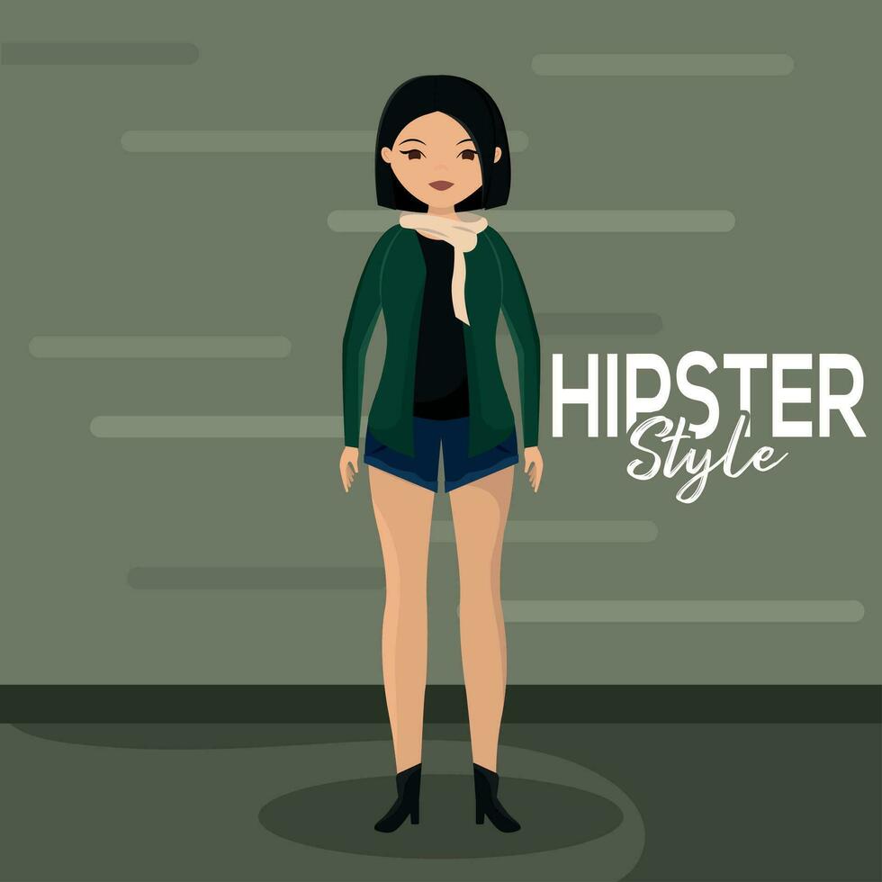 aislado linda hembra hipster personaje vector