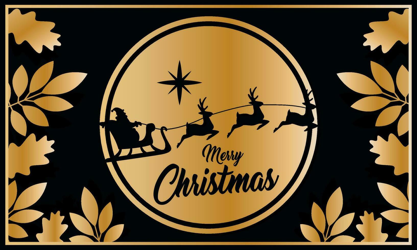 Horizontal christmas invitational card with silhouette of santa sledge Vector