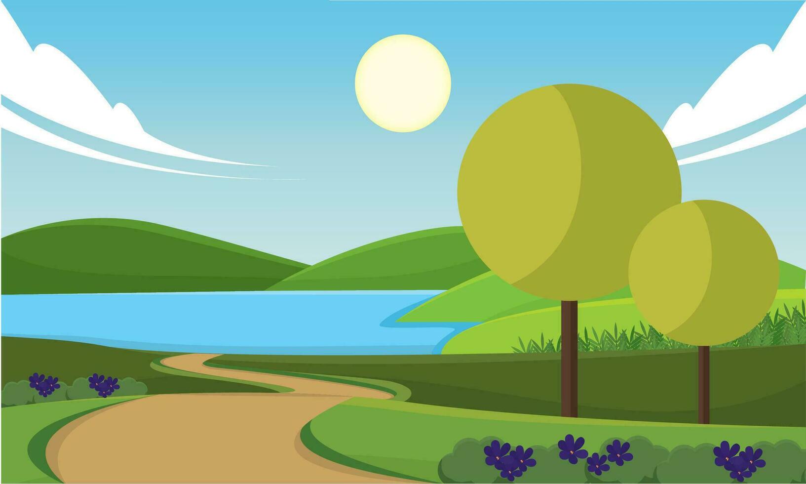 Colored spring seasonal natural landscape Vector