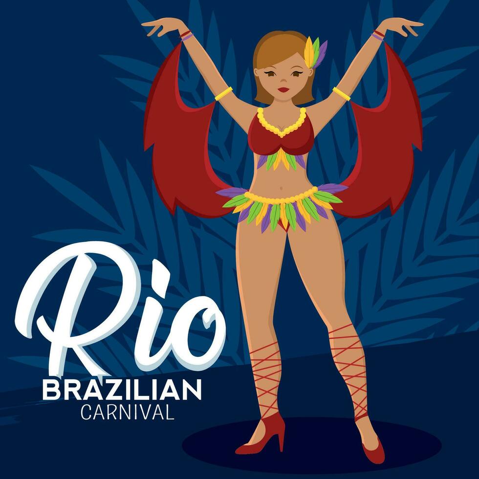 aislado niña bailarín personaje con carnaval disfraz rio Delaware janeiro vector