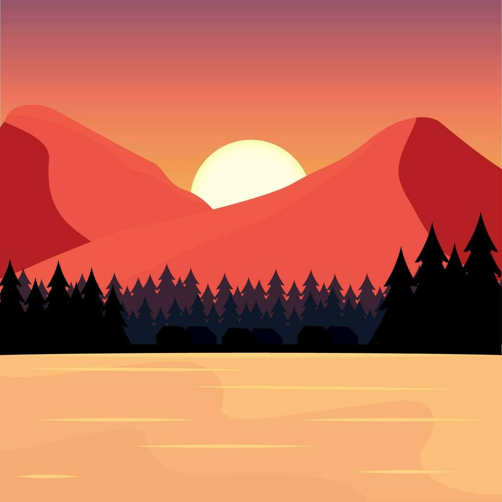 Colored natural landscape with trees Vector