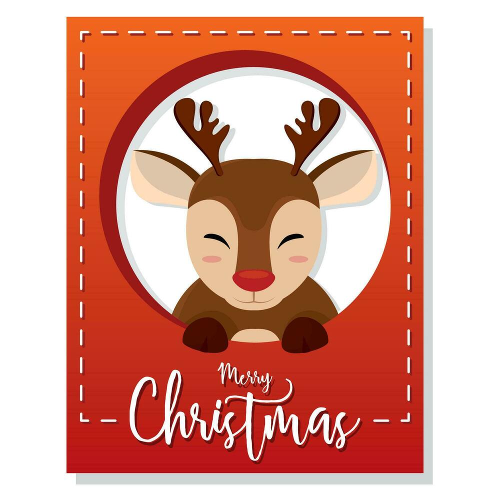 Red vertical christmas invitational card with cute reindeer character Vector