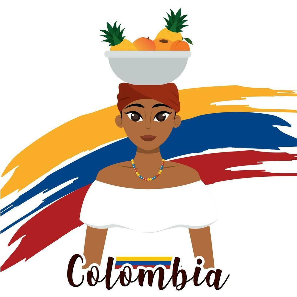 Traditional Colombian girl with a fruit basket Colombia Vector