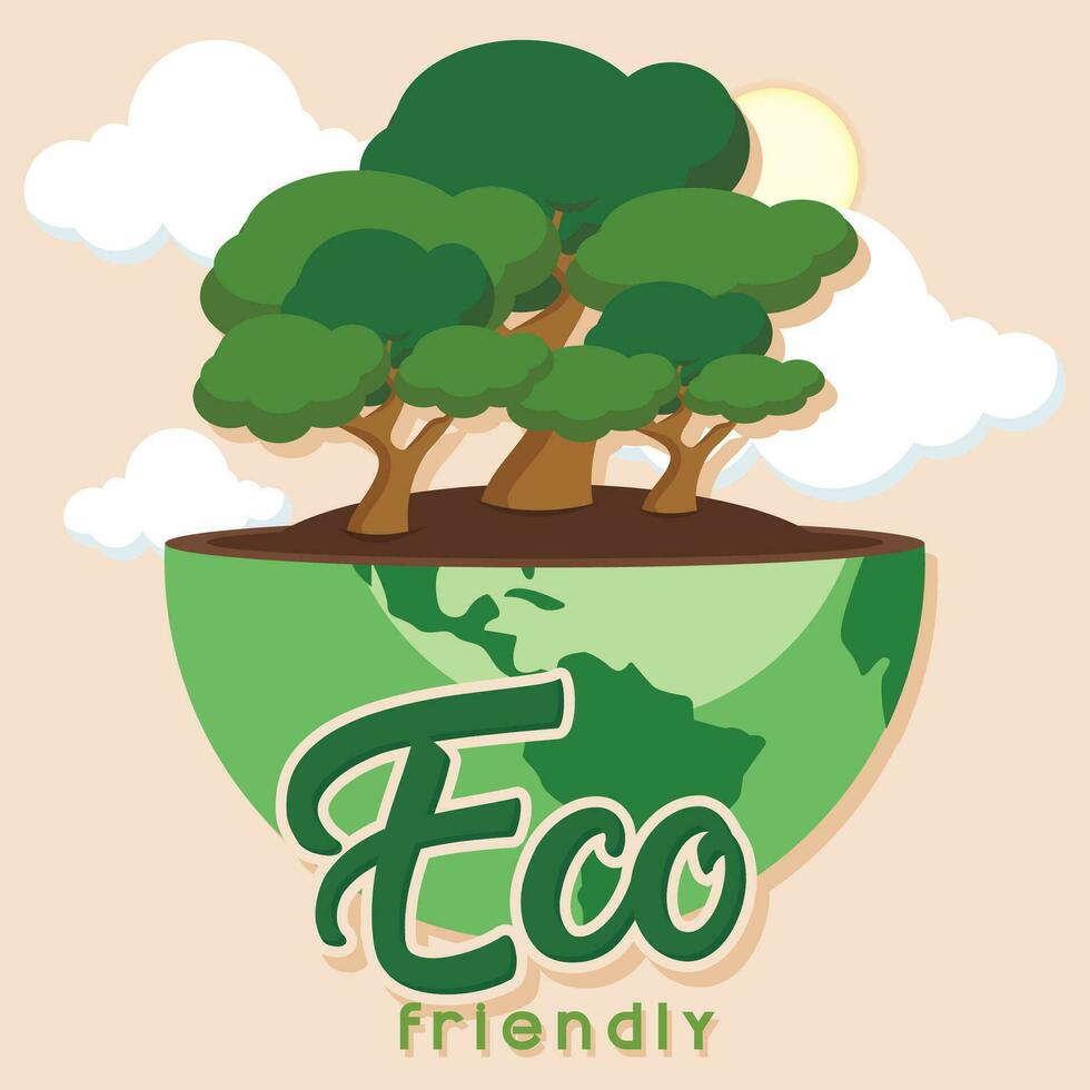 Half planet earth with trees and soil Eco Friendly Vector