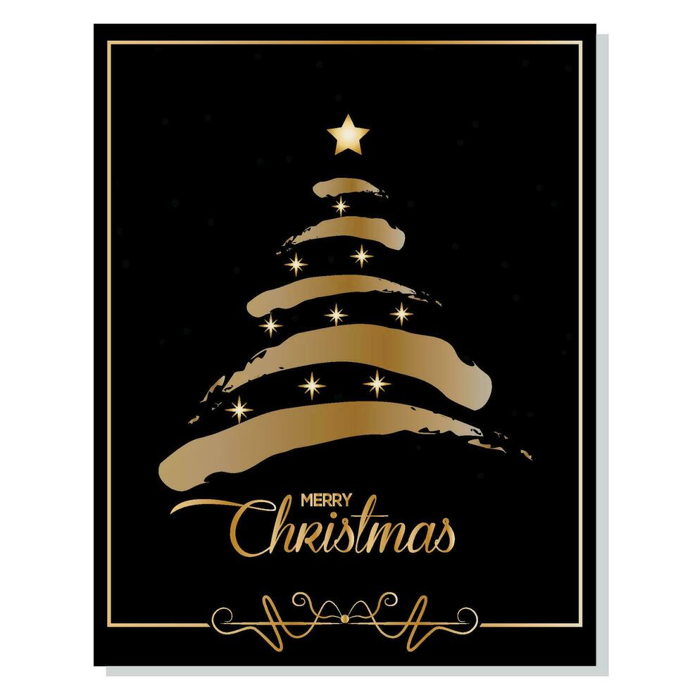 Black christmas invitational card with christmas tree Vector