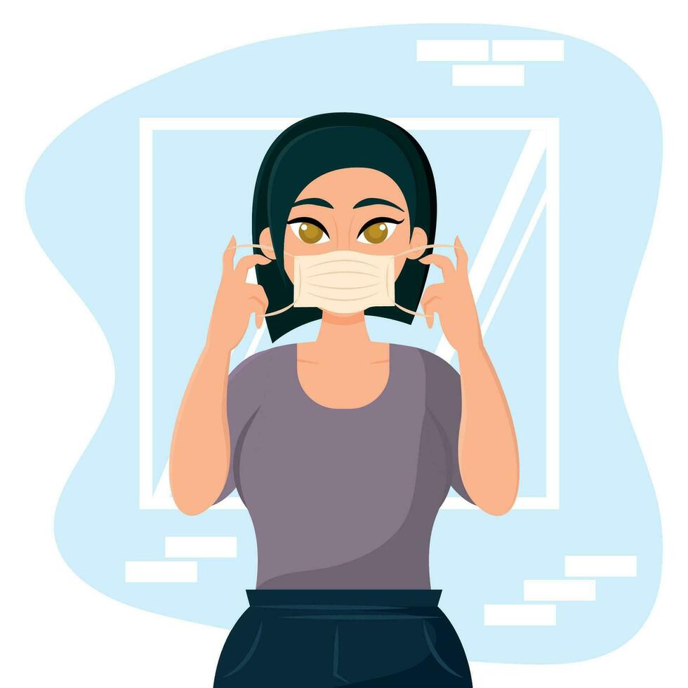 Isolated girl cartoon with face mask Prevention Vector
