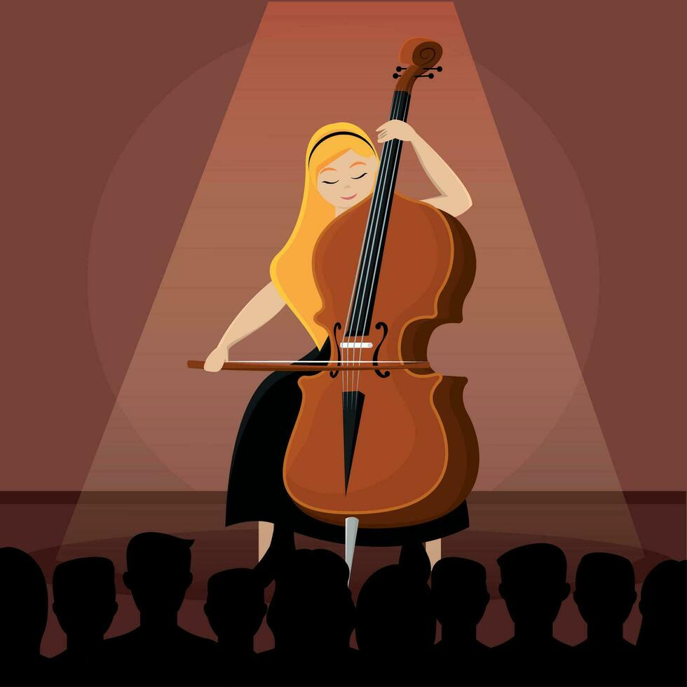 Girl character playing the cello Classic music concert Vector