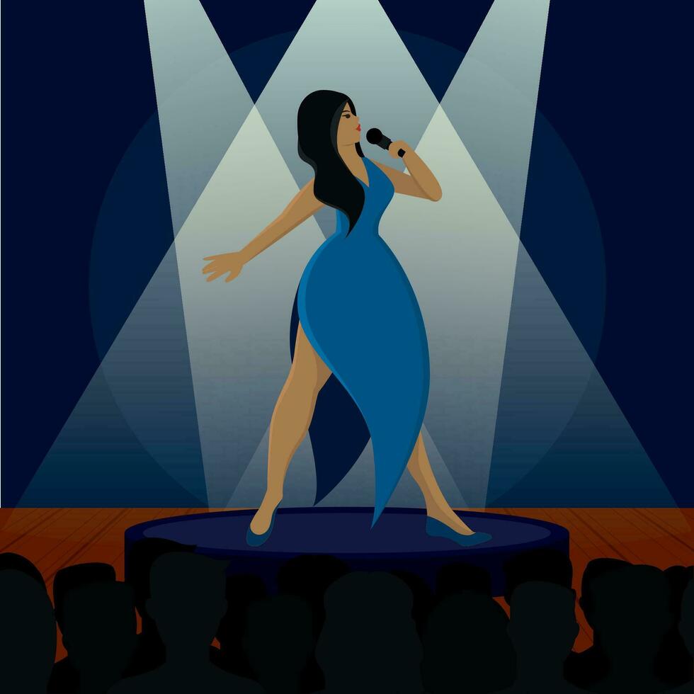 Female character singing with microphone Pop music concert Vector