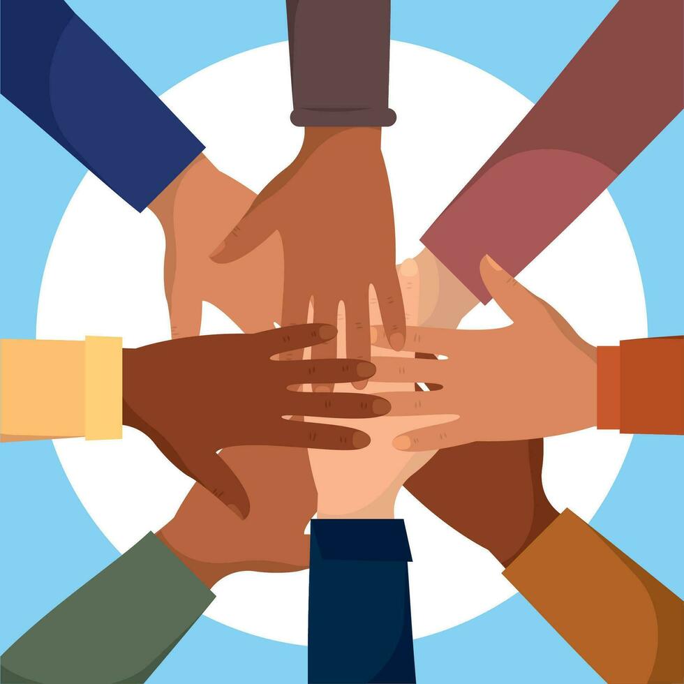 Group of hands stacking together Teamwork concept Vector