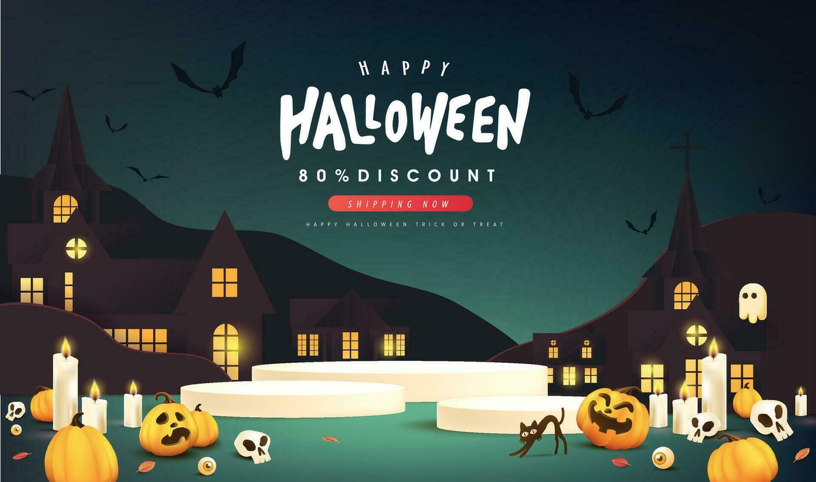 Happy Halloween sale banner night scene with product display and copy space vector