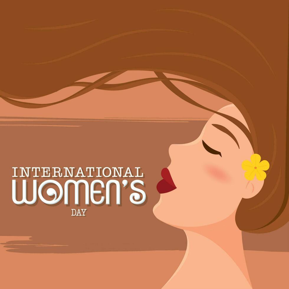 International woman day poster happy girl waving her hair Vector