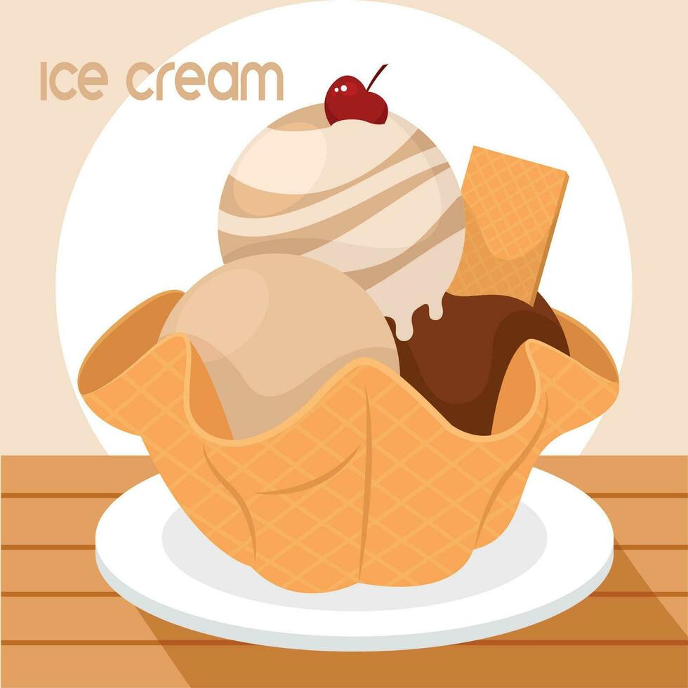 Isolated group of ice cream balls on a cookie sketch icon Vector