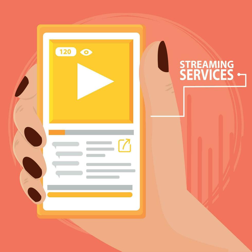 Hand holding a smartphone with a music app Streaming services Vector