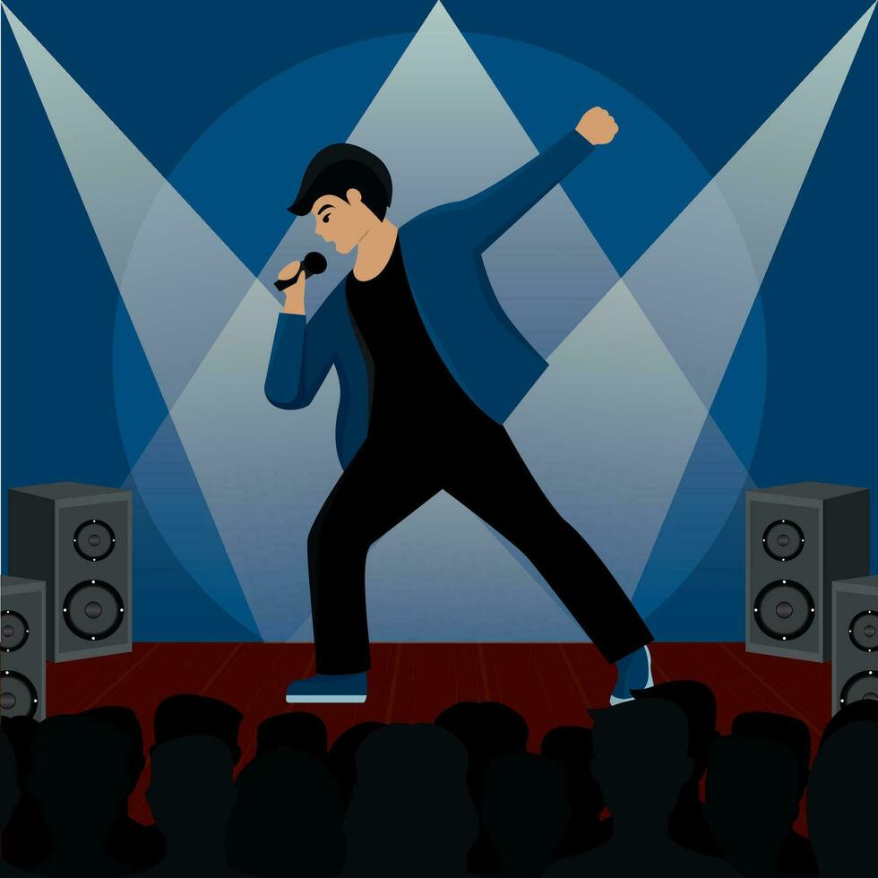 Male character singing with microphone Pop music concert Vector