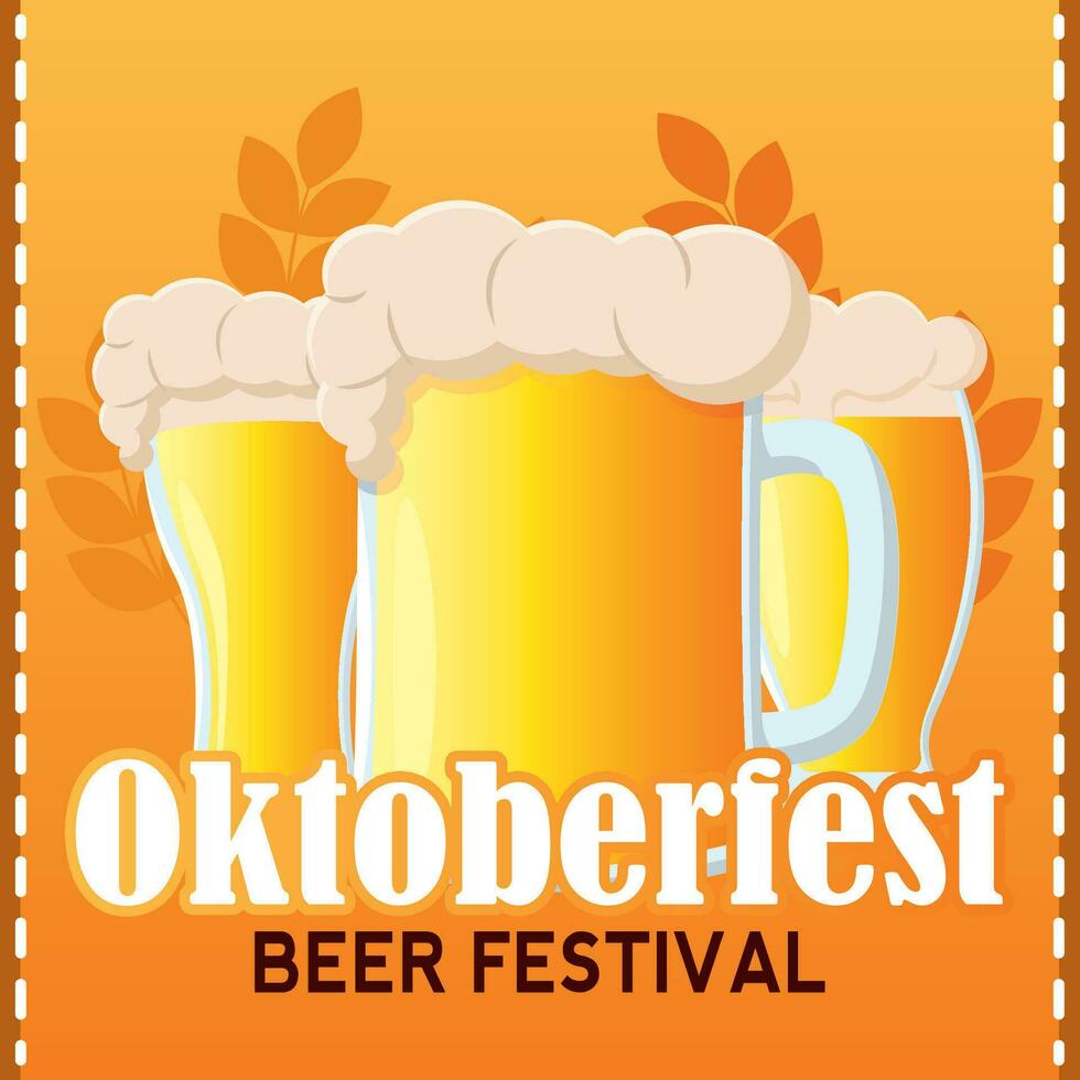 Isolated group of beer glasses with foam Oktoberfest beer festival Vector