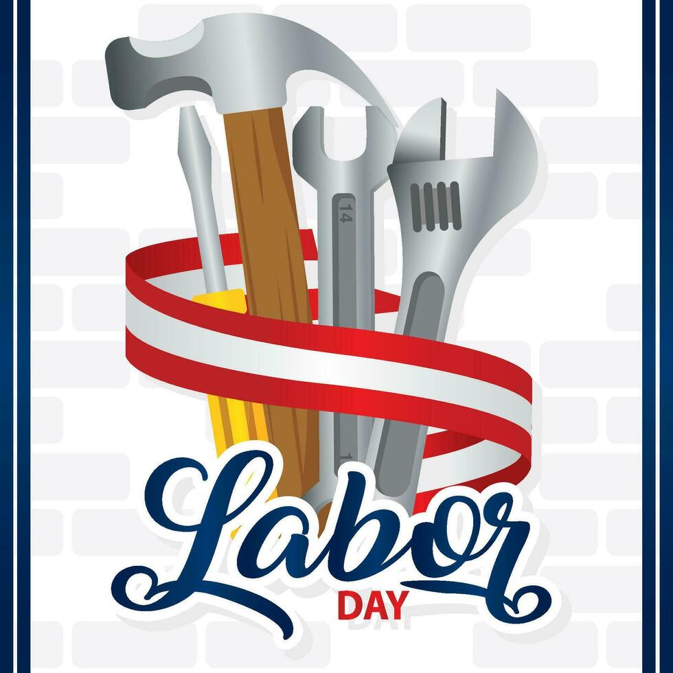 Colored labor day template with construction tools Vector