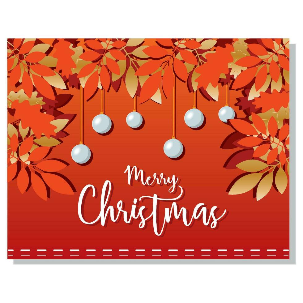 Red horizontal christmas invitational card with leaves Vector