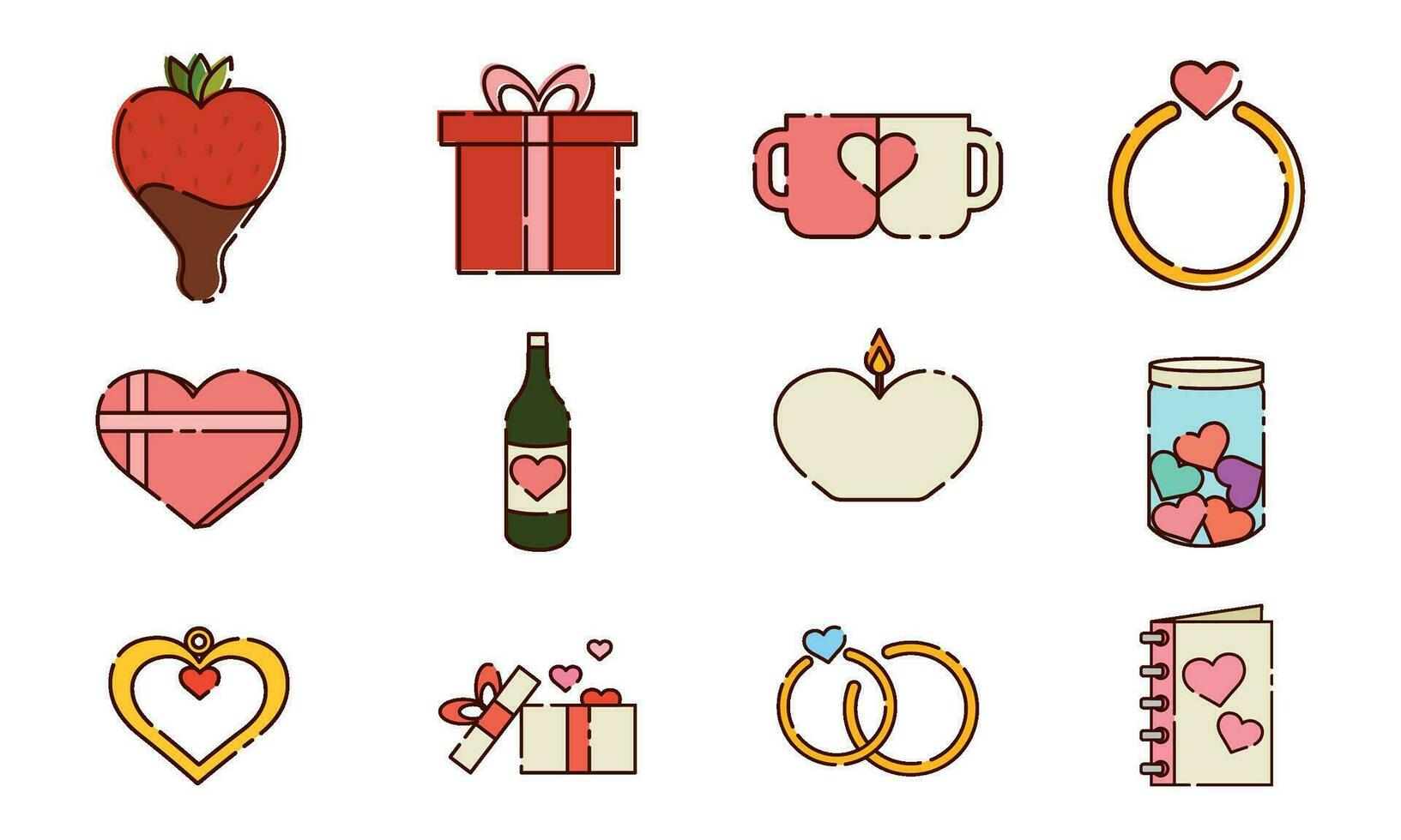 Set of different valentine day flat design icons Vector