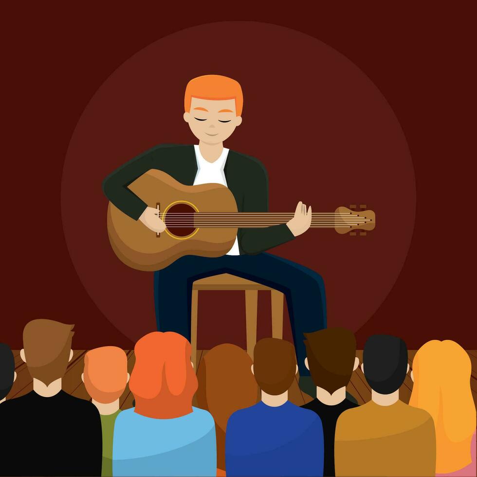 masculino personaje jugando un guitarra música concierto vector