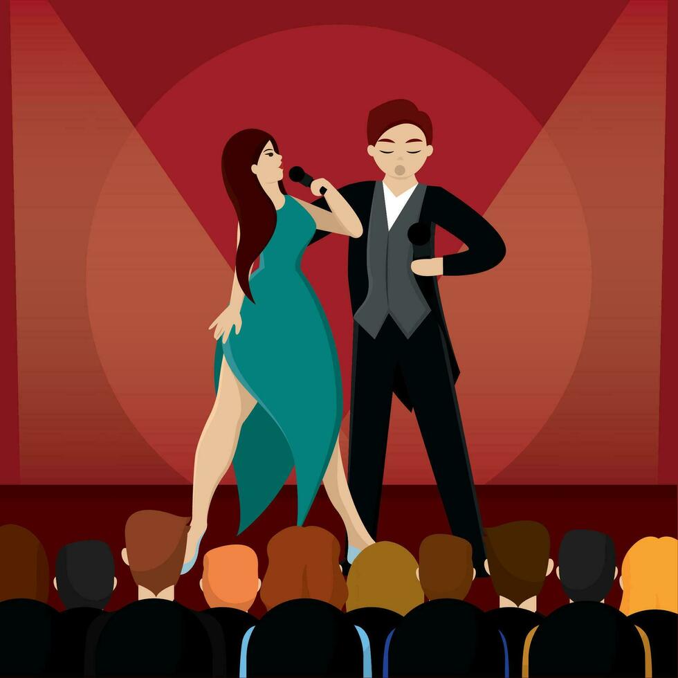 Couple characters singing opera music concert Vector
