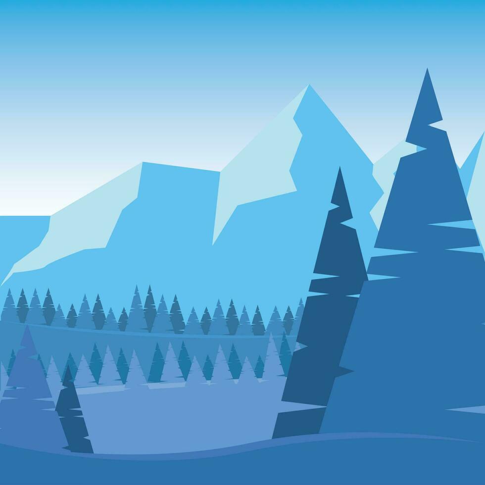 Cold colored winter seasonal natural landscape Vector