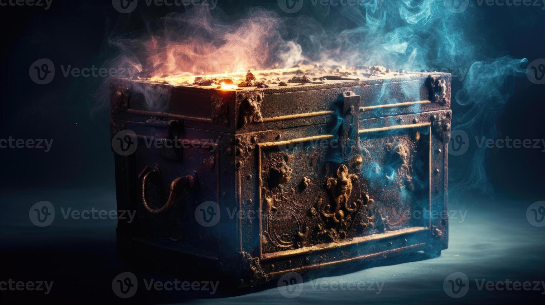 Mysterious treasure chest with smoke. Generative Ai 28271329 Stock